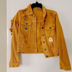 Yellow jean jacket with patches